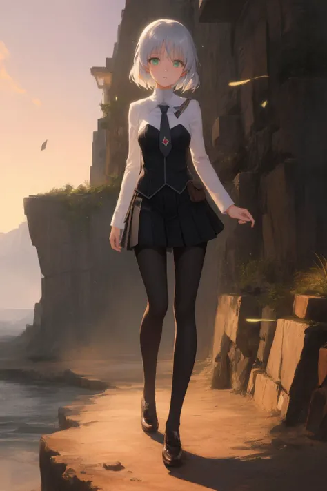 Sanya, grey hair, green eyes, Military Uniform, Necktie, Pantyhose, full body,
(masterpiece, best quality;1), extremely detailed ,ultra detailed, 1girl, solo , :< ,
(85mm),light particles, lighting, (highly detailed:1.2),(detailed face:1.2), (gradients), sfw, colorful, detailed eyes,
(detailed background), detailed landscape,
 <lora:Sanya:0.95>