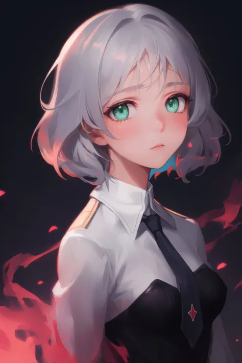 Sanya, grey hair, green eyes, Military Uniform, Necktie, Pantyhose, full body,
(masterpiece, best quality;1), extremely detailed ,ultra detailed, 1girl, solo , :< ,
(85mm),light particles, lighting, (highly detailed:1.2),(detailed face:1.2), (gradients), sfw, colorful, detailed eyes,
(detailed background), detailed landscape,
 <lora:Sanya:0.95>