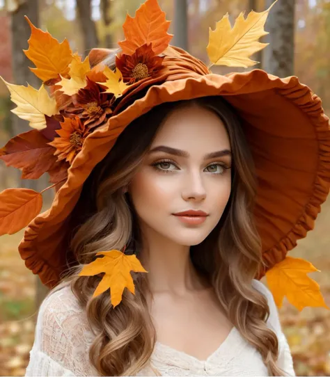 a beautiful woman, Cozy Autumn themed Ruched, gauzy, fine and delicate, Autumn colors, ruched, fall decor, Autumn elements