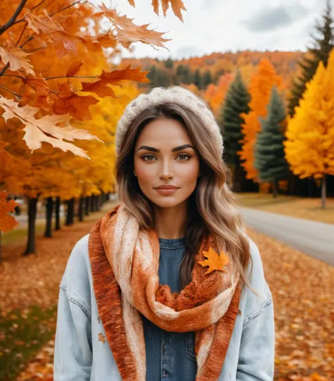 a beautiful woman, Fall Aesthetic, Cozy Autumn themed Acid Wash, faded, discolored, streaked, acid wash, fall decor, Autumn elements