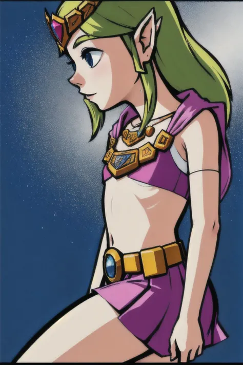 (view from top), in the Guest room, (Realistic:1.5) solo EdobLOZSpiritTracksZelda, Sitting with legs bent and feet flat on the floor, big breasts <lora:EdobLOZSpiritTracksZelda_v1.2:0.8>