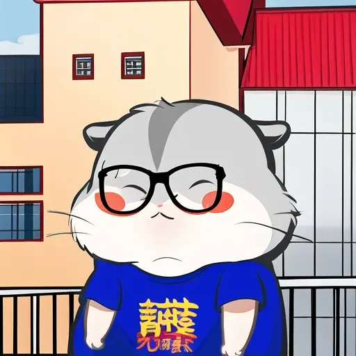 xiaoyuehan, hamster,building, city, house, glasses, t-shirt, upper_body