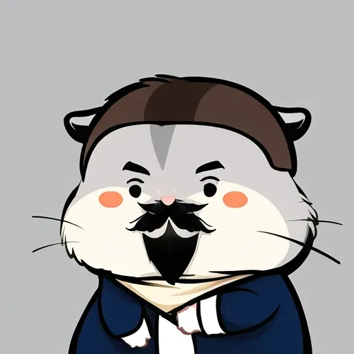 xiaoyuehan,hamster,brown_hair,simple_background, white_background,mustache