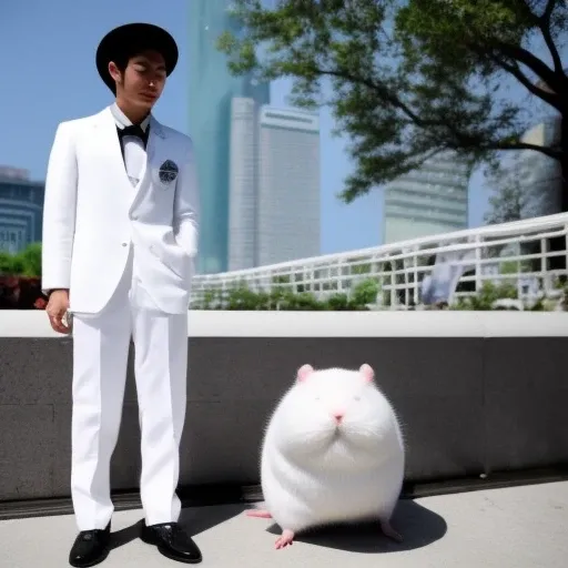 xiaoyuehan,:3, no_humans,:3,white_suit,white_hat,hamster
