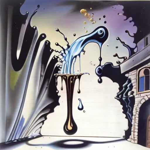 in the art style of Salvador Dali, surrealism, a splash of water, amazing, organic, add color to source image, acrylic_paint_\(medium\),
