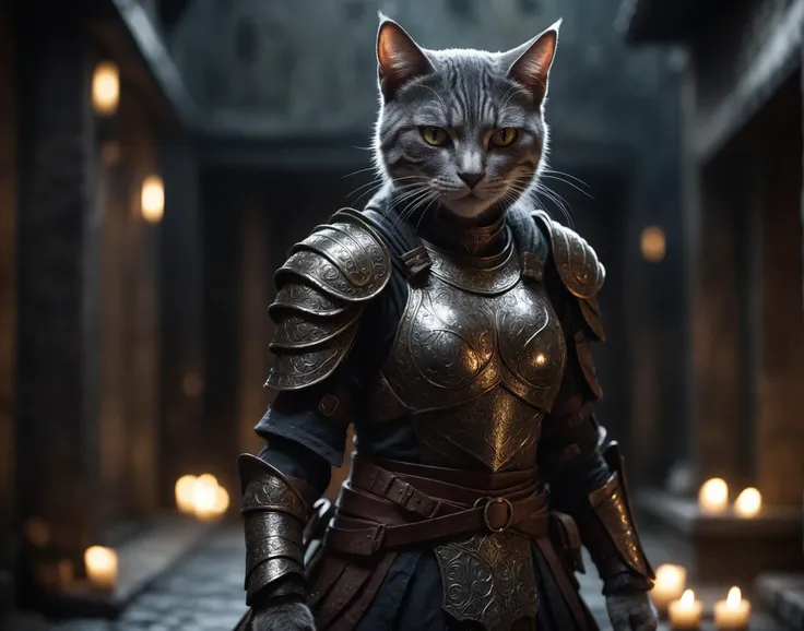 cinematic film still, a cat mage, armor, wrathful eyes,  dark atmosphere, shallow depth of field, vignette, highly detailed, high budget, bokeh, cinemascope, moody, epic