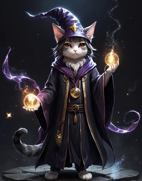 a cat wizard, ((dark anime art))