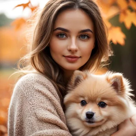 cinematic film still cinematic film still RAW photo, Fuji X-T20, high quality, (close up photo portrait of a girl with a fluffy peach pomeranian puppy (beautiful face, perfect eyes, smile ,detailed lips:1.2, (wrinkles:0.4, pores:0.4), without makeup, highly detailed eyes, perfect eyes, autumn skin tones, beautiful eyes, grey eyes, reflective eyes, simmetrical eyes, ultra detailed eyes:1.2, grey eyes, glint eyes:0.5, super detailed eyes, natural skin:1.2, simmetrical eyes, reflective eyes, bright makeup by Marc Jacobs)), the style of the 40s, ultra quality, ultra detailed, detailed skin:1.2, detailed face, detailed eyes, photorealism:1.2, vivid colors, sharp focus, RAW PHOTO, <lora:offset_0.2:0.5>, <lora:SDXL_plaster_Test_Sa_May:0.3>, <lora:neg4all_xl_bdsqlsz_V5:1.2> . shallow depth of field, vignette, highly detailed, high budget, bokeh, cinemascope, moody, epic, gorgeous, film grain, grainy . shallow depth of field, vignette, highly detailed, high budget, bokeh, cinemascope, moody, epic, gorgeous, film grain, grainy