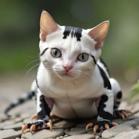 Hybrid between cat and (salamander) mixed together in a unique animal