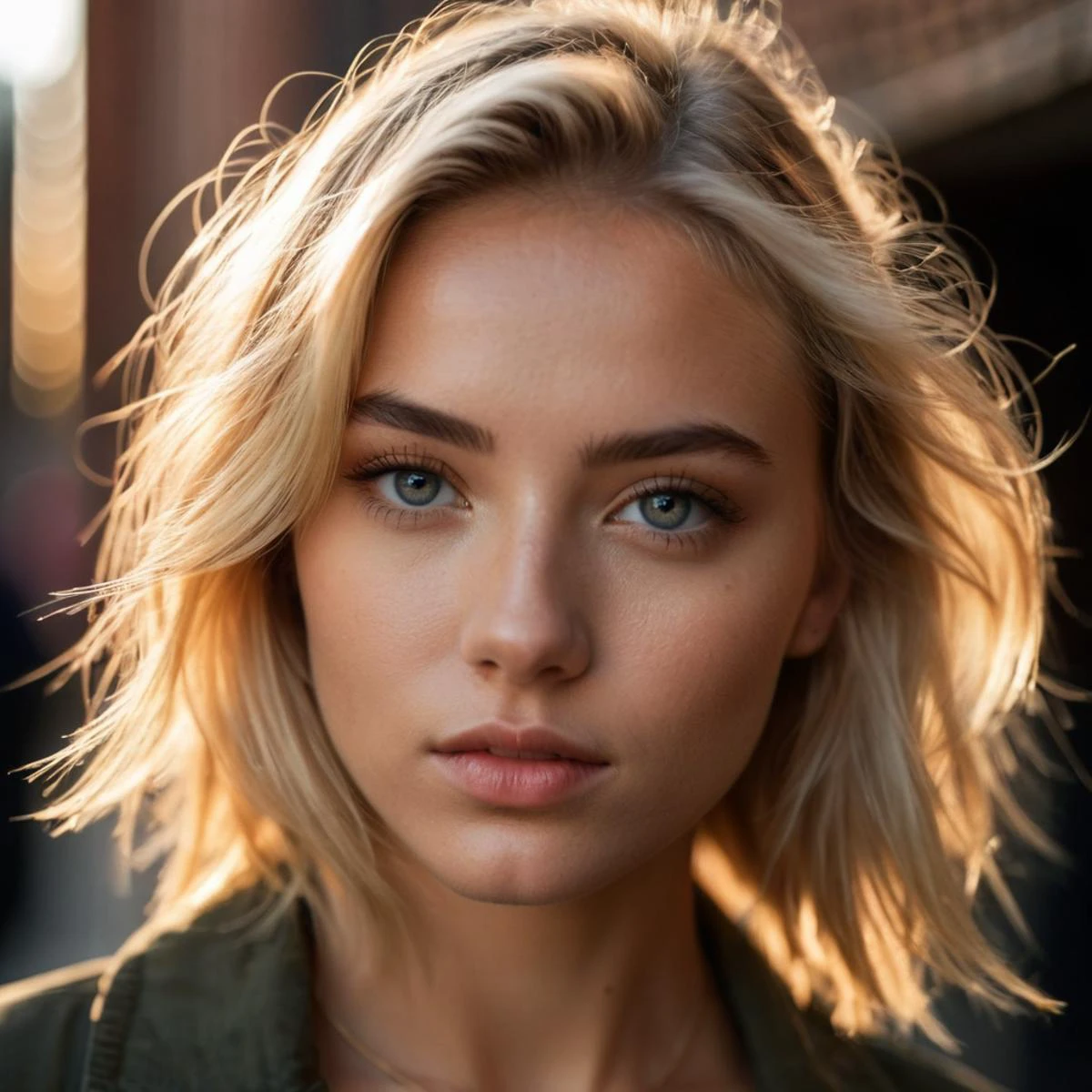 photo of 26 y.o. random girl, stands half-turned, (upper body:1.2), perfect eyes, blondy hair, looks at viewer, cinematic shot, hard shadows, RAW candid cinema, 16mm, color graded portra 400 film, remarkable color, ultra realistic, textublondy skin, remarkable detailed pupils, realistic dull skin noise, visible skin detail, skin fuzz, dry skin, shot with cinematic camera, high quality photography, 3 point lighting, flash with softbox, 4k, Canon EOS R3, hdr, smooth, sharp focus, high resolution, award winning photo, 80mm, f2.8, bokeh