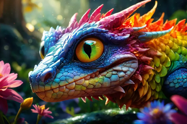 Real estate photography style, cinematic film still of strybk, A surreal cute little rainbow creauture (dragon|cat:0.5), playing with dragonfly, detailed face, rainbow glittering skin scales, big detailed reflective eyes, detailed scales, hyperdetailed, intricated, fantasy, iridescent scales, multicolored flowers, rainbow, filigree details, intricated background, labradorites, by Peter Mohrbacher, by Alebrije, artstation, dramatic lighting from left, 32k, UE5, octane render, 3d digital painting, concept art, bright colors, centered, kids story book style, muted colors, watercolor style, shallow depth of field, vignette, highly detailed, high budget, bokeh, cinemascope, moody, epic, gorgeous, film grain, grainy, shallow depth of field, vignette, highly detailed, high budget, bokeh, cinemascope, moody, epic, gorgeous, film grain, grainy, tender feelings, Professional, inviting, well-lit, high-resolution, property-focused, commercial, highly detailed