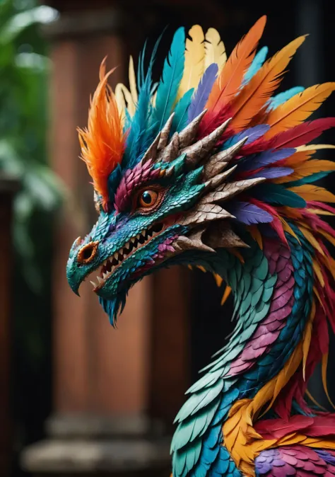 (Highest Quality, 4k, masterpiece, Amazing Details:1.1), a colorful exotic dragon_bird, feathers, film grain, Fujifilm XT3