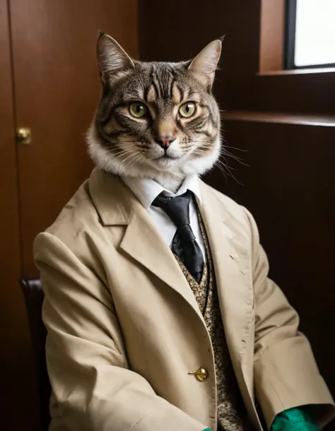 A Photograph of a cat, bank heist outfit, undefined