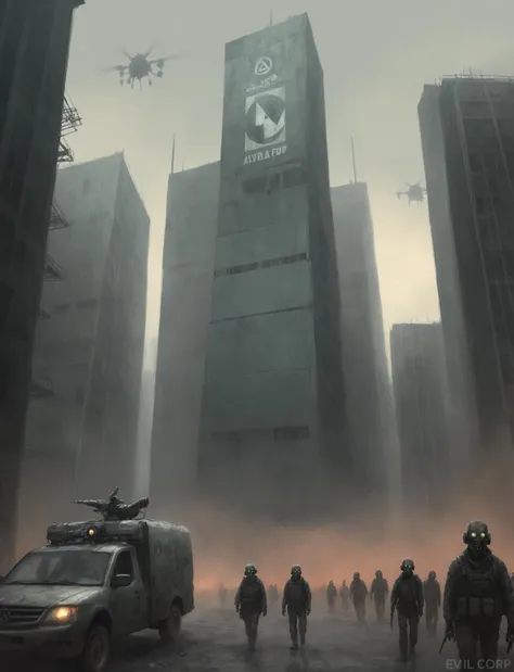 Illustration, Evil corp., dystopian art