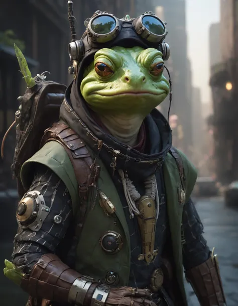 a cyberpunk frog, hipster, battle mage, cyberpunk armor, undefined