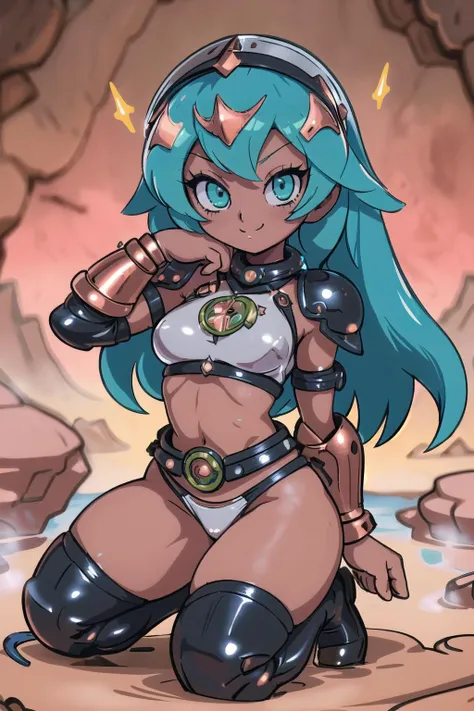 (chibi:1.4), (masterpiece, best_quality, ultra-detailed, immaculate:1.3), epic, illustration, 1girl, cowboy shot, gloating desert celtic medicine woman, fur armor, leather pauldrons, , neon platinum hair, Mullets, kneeling, (dark skin:1.3), in a hot spring, on Coruscant, bombshell hair, muted copper hair, Curls, \o/<lyco:EnvyCuteMix15:1>