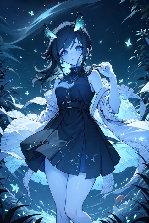 (masterpiece,best quality,ultra_detailed,highres,absurdres:1.3)
natural lighting, soft lighting, sunlight, HDR (High Dynamic Range), Maximum Clarity And Sharpness, Multi-Layered Textures,
<lora:fireflies_v1:0.888888888>(neon white fireflies:1.3),night sky ,
1girl, <lora:blueoni:0.8> solo, hetero <lora:neg4all_bdsqlsz_V3.5:2>