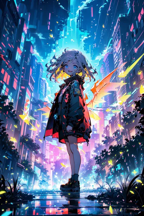 natural lighting, soft lighting, backlight,(dreamlike beauty night:1.3), HDR (High Dynamic Range), Maximum Clarity And Sharpness, Multi-Layered Textures,
<lora:4960_fireflies:0.9> (neon blue fireflies:1.2),(many kids,glowing bright blue eyes,smile,playing,happy:1.5),perfect hands,perfect legs,perfect fingers,pure,(giant wings made up of points of light from fireflies,the beautiful starry sky is reflected in the eyes of child:1.3)
<lora:apocalyptic_cyberpunk:0.7> cyberpunk