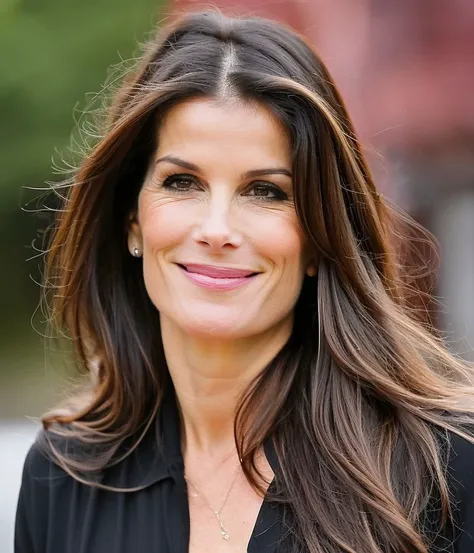 photo of sandra bullock wearing a black dress, brunette, long hair, attractive, thirties, outdoors, crying, natural lighting, earrings, photograph, ultraskin, good looking, pixma, canon, nikon, kodak, pretty, beautiful, skin detail, thirty years old, sandra bullock, analogfilm768