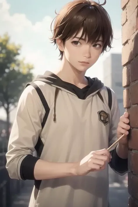 masterpiece, best quality, high quality, 1boy, solo, male focus, looking at viewer, upper body, <lora:haruhiro:0.64>, haruhiro, brown hair, brown eyes, realistic,