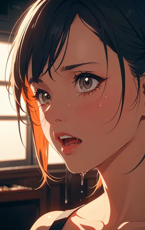 Anime girl with black hair and red eyes staring at the camera - SeaArt AI