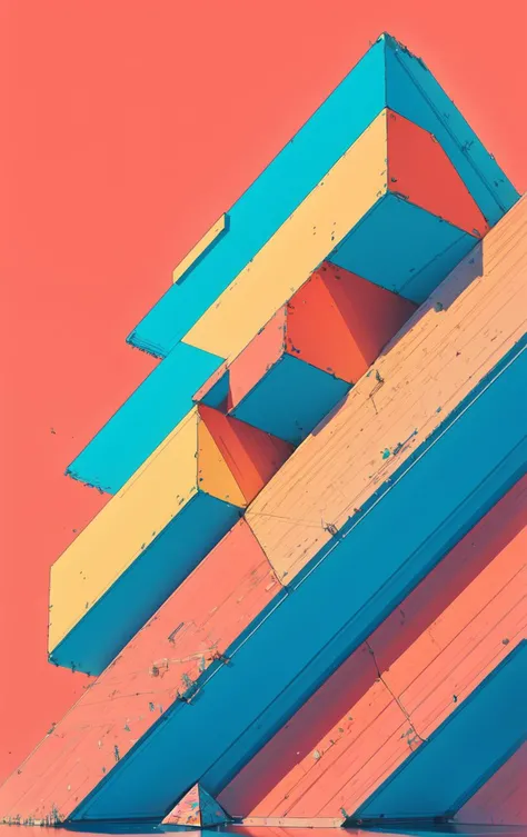 bb3l15, a colorful diagonal abstract structure made of Pyramid and over a heptagon red background <lora:bb3l15:1>