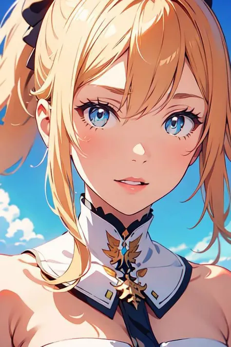 face portrait, close up, (masterpiece:1.1),incredibly absurdres,8k wallpaper,ultra detailed,top quality,1girl, happy, kissy lips, angelic eyes,sharp focus,jean (genshin impact), jeanrnd,jeanfavonian