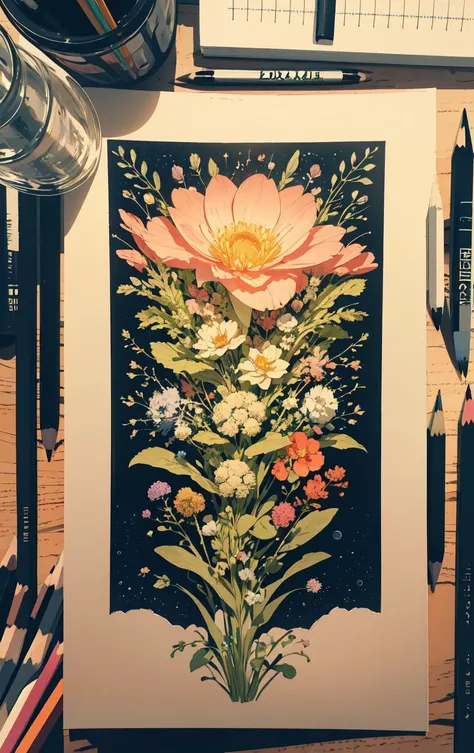 masterpiece, best quality, (pencil:1.25), Astro-Botanical Expressionism, Interstellar Flora, Phosphorescent Fauna