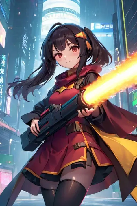 cyberpunk, megumin, grenade launcher, <lora:mecha&weapongirl:1> <lora:Bakuen_megumin_v3:1> <lora:cyberpunk_edgerunners_offset:1>