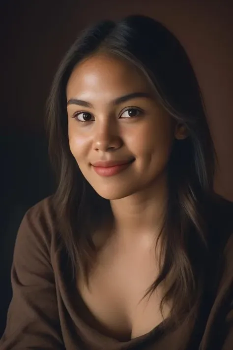 <lora:mayusi-v1:0.8>, (close-up, editorial photograph of a 21 year old woman), (highly detailed face:1.4) (smile:0.7) (background inside dark, moody, private study:1.3) <lora:epiNoiseoffset_v2:1.2>, POV, by lee jeffries, nikon d850, film stock photograph ,4 kodak portra 400 ,camera f1.6 lens ,rich colors ,hyper realistic ,lifelike texture, dramatic lighting , cinestill 800, ((simple brown background))