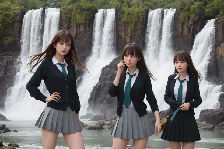 ((masterpiece)), (best quality), official art, extremely detailed CG, unity 8k wallpaper, ultra detailed, highly detailed, 
1girl, rin shibuya, black hair, (green eyes:1.5), long hair,school uniform, white shirt, collared shirt, long sleeves, green necktie, striped necktie, miniskirt, black skirt, pleated skirt, black socks, <lora:rinshibuyatest:1>, 
cinematic, high contrast, spot light, photorealistic, 
Dancing in a hip hop style, Enchanted Waterfalls: Encounter the beauty of Iguazu Falls on the border of Argentina and Brazil, a mesmerizing display of cascading water amidst lush greenery,