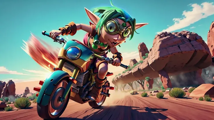 (1girl, Kiera, Jak and Daxter,), green hair, green eyes, goggles on eyes, <lora:Kiera:0.9> BREAK,
riding_a, hover bike, <lora:riding_a:0.8> BREAK,
in the outback, Motion Trail After Image, <lora:MotionTrail:0.5> <lora:Superspeed_running:0.5>, masterpiece, best quality, hyperrealistic, extremely detailed, highly quality, 4k, sharp focus, professional photograph, sharp focus, award winning, cinematic lighting, octane render, unreal engine, volumetrics dtx, Wallpaper,