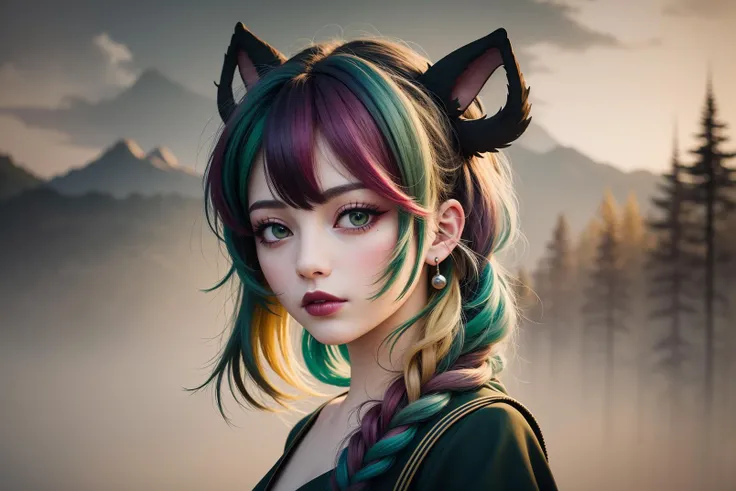 (masterpiece:1.2),best quality, extremely detailed, catgirl, goth girl (goth makeup:1.2), random hair, random haircolor, random multicolored hair, streaked hair, detailed hair, (random green eye color), blurred background , visually stunning, bokeh, ,piercings, hanfu, scenery:1.2, <lora:ink-0.1-3-b28-bf16-D128-A1-1-ep64-768-DAdaptation-cosine:1>, ink:1.2,