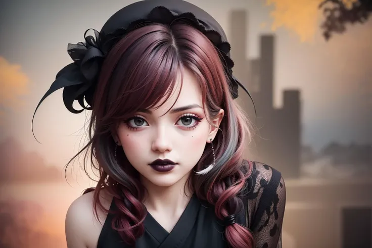 (masterpiece:1.2),best quality, extremely detailed, catgirl, goth girl (goth makeup:1.2), random hair, random haircolor, random multicolored hair, streaked hair, detailed hair, (random eye color), blurred background , visually stunning, bokeh, ,piercings, hanfu, scenery:1.2, <lora:ink-0.1-3-b28-bf16-D128-A1-1-ep64-768-DAdaptation-cosine:1>, ink:1.2,