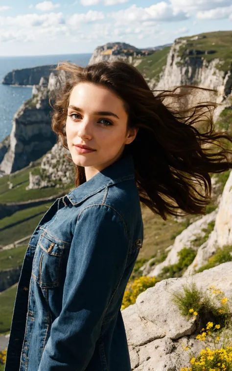 (perfect adorable face:1.3), (clothed, masterpiece, wide angle, cinematic establishing shot, young adult european woman, highly detailed background:1.2), volumetric lighting, subsurface scattering, dynamic pose, (special effects, color grading, fantasy aura), (Wind Rider:1.4), (Small Perky Breasts:0.81), Skyhigh cliffs, soaring birds, windblown hair, feathered cloak