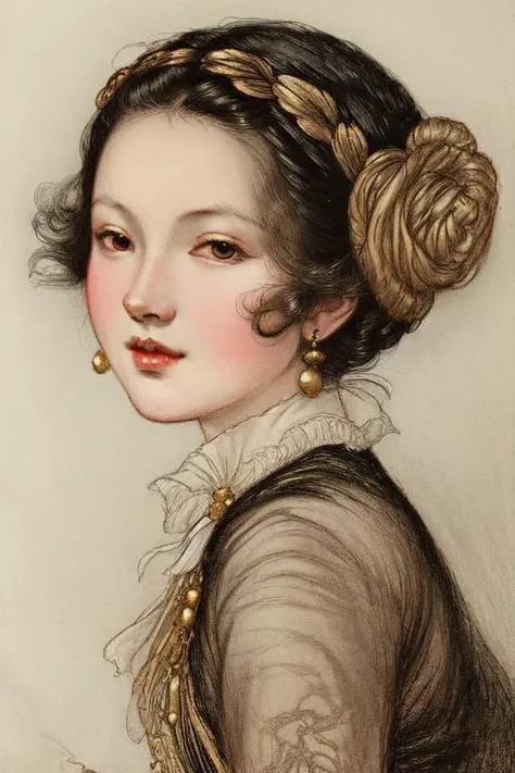 <lora:envybetterhandsLocon_alpha3:1>, <lora:Golden Age:1.2>, goldenage, drawing of a cute woman, portrait, <lora:RayCaesar01:0.55>, Ray Caesar Style