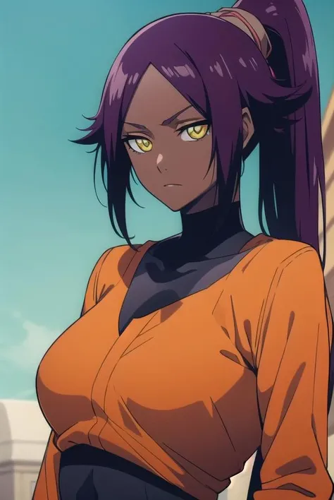 BREAK looking at viewer,BREAK (masterpiece:1.2), best quality, high resolution, unity 8k wallpaper, (illustration:0.8), (beautiful detailed eyes:1.6), extremely detailed face, perfect lighting, extremely detailed CG, (perfect hands, perfect anatomy),yoruichi shihouin, long hair, (yellow eyes:1.5),ned room,night,ponytail, purple hair, dark skin, dark-skinned female,sexy lingerie,necklace,nipples,nipples see through,bathrobe,lie on back
