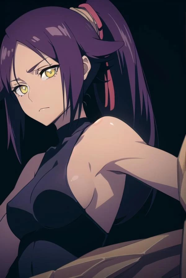 yoruichishihouin, <lora:yoruichishihouinv2-lora-nochekaiser:1>,
yoruichi shihouin, long hair, (yellow eyes:1.5), ponytail, purple hair, dark skin, dark-skinned female,
BREAK bodysuit, black bodysuit, bare arms, bare shoulders, sideboob,
BREAK outdoors,
BREAK looking at viewer, (cowboy shot:1.5),
BREAK <lyco:GoodHands-beta2:1>, (masterpiece:1.2), best quality, high resolution, unity 8k wallpaper, (illustration:0.8), (beautiful detailed eyes:1.6), extremely detailed face, perfect lighting, extremely detailed CG, (perfect hands, perfect anatomy),