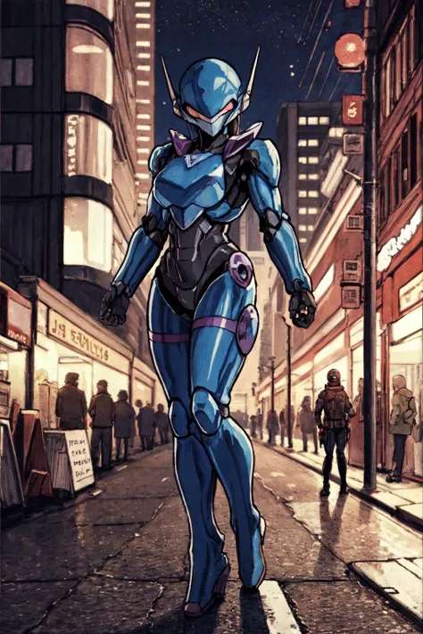 realistic, best quality, masterpiece, <lora:BubblegumHardSuit_v1:0.6>hard_suit, cyberpunk city, night sky, <lora:tangbohu-detailmaker_v2.5:1>