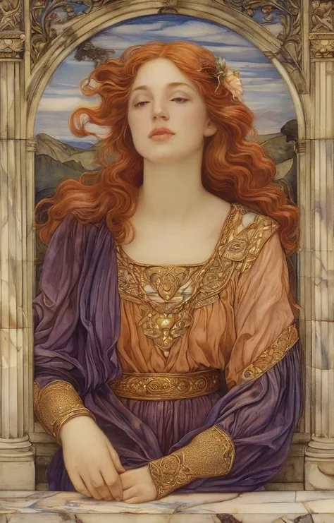 masterpiece,best quality,<lora:tbh141-sdxl:0.7>,indoor,illustration,style of Evelyn De Morgan,