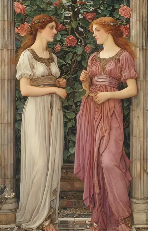 masterpiece,best quality,<lora:tbh141-sdxl:0.7>,indoor,illustration,style of Evelyn De Morgan,