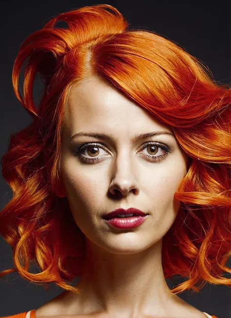 portrait of sks woman by Flora Borsi, style by Flora Borsi, bold, bright colours, orange Mohawk haircut, ((Flora Borsi)), <lora:locon_amyacker_v1_from_v1_64_32:1.25>