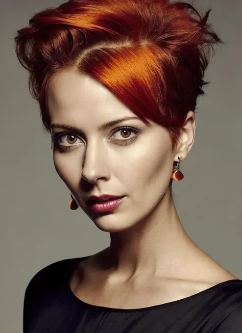 portrait of sks woman by Flora Borsi, style by Flora Borsi, bold, bright colours, orange Mohawk haircut, ((Flora Borsi)), <lora:locon_amyacker_v1_from_v1_64_32:1.25>