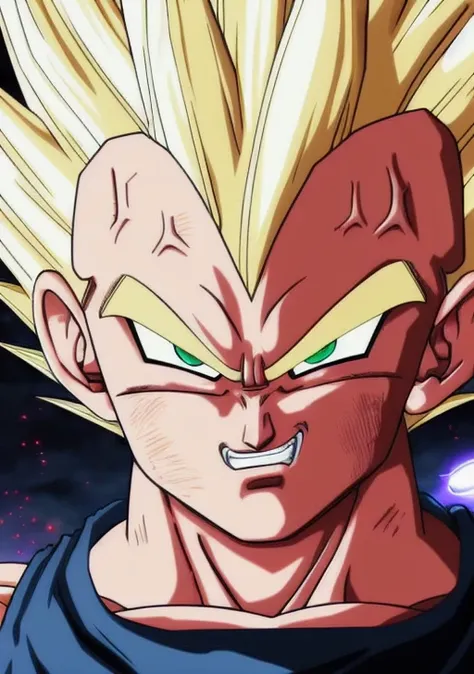 A Majin2 portrait, digital art, blonde ,blonde eyebrows,digital art, clenched fists, looking,full head,anatomically correct, (((8k resolution))) , M in front, copy of Majin Vegeta by Dragon Ball Z, 1 character master piece, super definition.