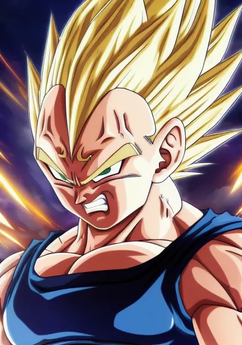 A Majin2 portrait, digital art, blonde ,blonde eyebrows,digital art, clenched fists, looking,full head,anatomically correct, (((8k resolution))) , M in front, copy of Majin Vegeta by Dragon Ball Z, 1 character master piece, super definition.