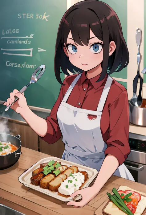 In this vibrant scene, a young woman commands the bustling atmosphere of a professional kitchen with grace and expertise. She stands at the heart of the culinary action, adorned in a chef's costume that embodies her passion for the culinary arts.
The young woman exudes confidence as she navigates the well-equipped kitchen. Her chef's uniform, pristine and crisp, emphasizes her professionalism. The double-breasted jacket, tailored to perfection, bears the emblem of the renowned culinary establishment where she honed her skills. The tall, pleated chef's hat perched atop her head adds an air of authority, symbolizing her expertise in the culinary realm.
With her sleeves rolled up and a determined expression on her face, the young woman channels her creativity and culinary prowess into the dishes she prepares. Her nimble fingers dance across the cutting board as she deftly slices and dices ingredients with precision. The tantalizing aromas of various herbs and spices fill the air, teasing the senses.
The professional kitchen surrounding her buzzes with activity. Stainless steel appliances and gleaming countertops reflect the vibrant energy within. Cookware clatters, burners roar to life, and the symphony of sizzling and simmering fills the space. The kitchen staff around her move with synchronized efficiency, creating an atmosphere of collaboration and dedication.
Despite the fast-paced environment, the young woman's focus remains unwavering. She showcases a remarkable balance between technique and creativity, combining flavors and textures in innovative ways. Her artistic flair shines through as she garnishes each dish with meticulous attention to detail, transforming food into edible works of art.
The young woman's eyes sparkle with a mix of determination and passion. Her radiant smile radiates her love for the culinary craft, and her interactions with the kitchen staff reflect her natural leadership and ability to inspire others. Whether offering guidance, sharing a lighthearted joke, or commending a job well done, her presence fosters an atmosphere of camaraderie and teamwork.
In the background, the kitchen's organization and cleanliness further attest to the professionalism and commitment to excellence. Gleaming pots and pans hang neatly from racks, spices are meticulously labeled and arranged, and a whiteboard displays the day's specials and ongoing projects.
This vibrant image captures the essence of a young woman in a chef costume, exuding passion and skill as she takes charge of a professional kitchen. It invites viewers to appreciate the artistry and dedication that goes into creating culinary masterpieces, and to recognize the harmonious balance between technique, creativity, and teamwork that makes the culinary world so captivating.