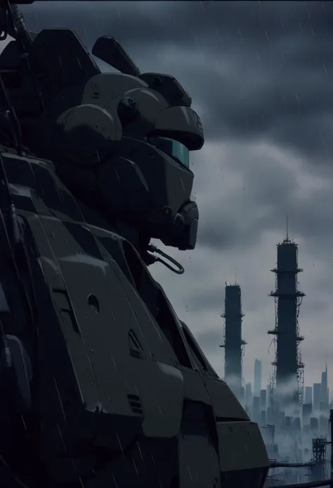 mecha,<lora:oshii:1>,skyline,rain,broken,extreme details,close-up,mist,from side,upper body,cable,tank,, cinematic light,masterpiece,best quality,very aesthetic,absurdres,incredibly absurdres,<lora:add_detail:1>,explit,NSFW,