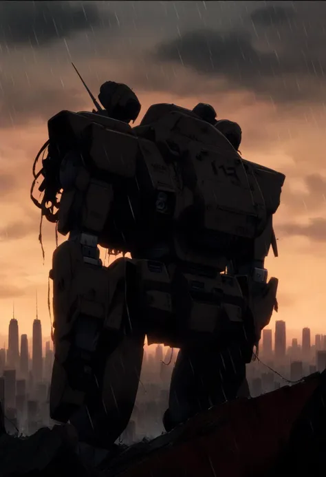 mecha,<lora:oshii:1>,dusk,skyline,rain,broken,extreme details,, cinematic light,masterpiece,best quality,very aesthetic,absurdres,incredibly absurdres,<lora:add_detail:1>,explit,NSFW,