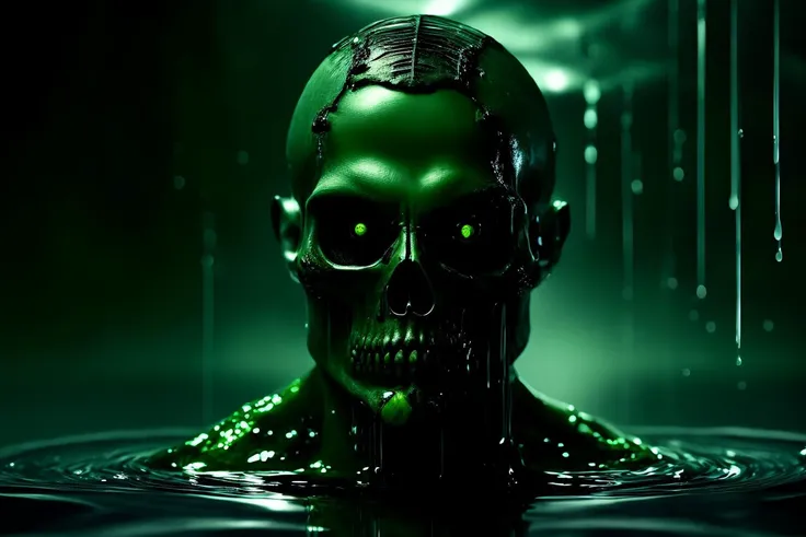 digital art, horror, green skin, wet, water, spooky, gross