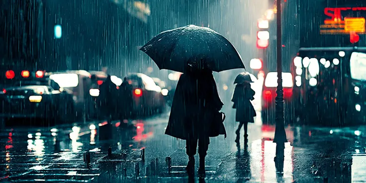 Cinematic rain in the city